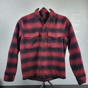 All Saints Red and Black Plaid Button-Up Shirt Medium Relaxed Fit